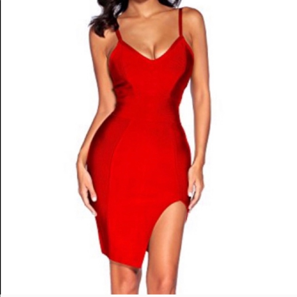 Hot Miami Styles Red Slit Bandage Dress